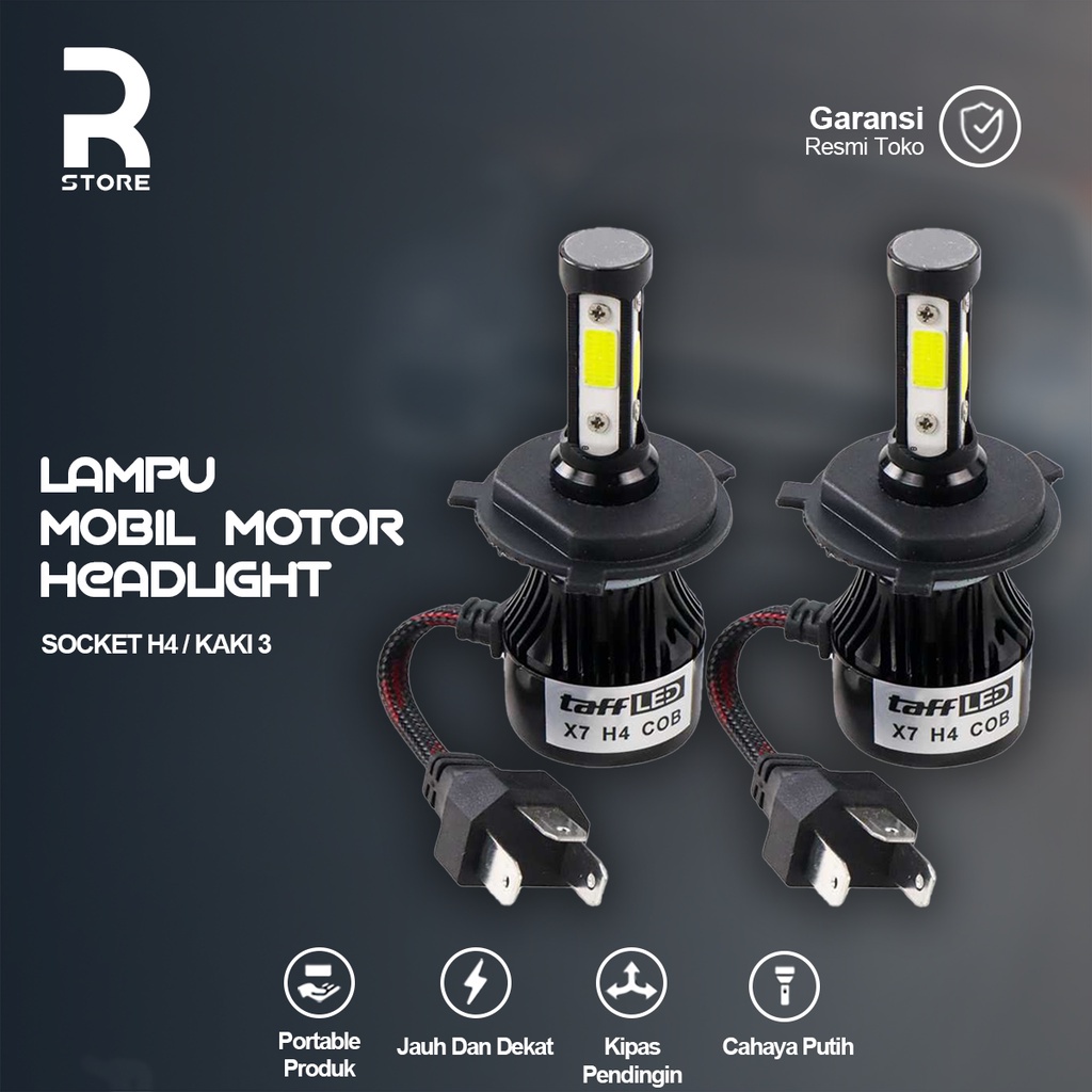 Lampu Utama Mobil LED Headlight Socket H4 Cahaya Terang Putih 12-24 Volt Lampu Depan Terang (2 PCS)