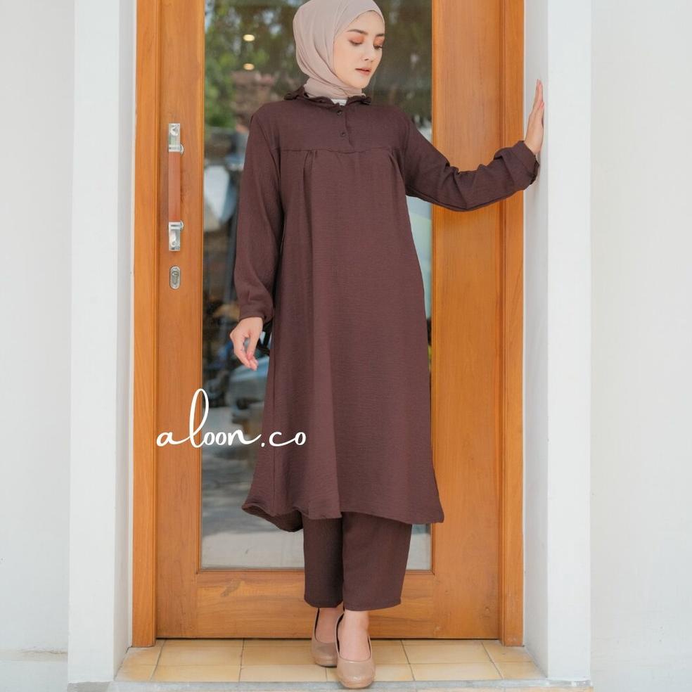 TERLARIS Ayana One Set Tunik Crinkle Airflow Busui Friendly – Setelan Wanita Kekinian – Baju Satu Se