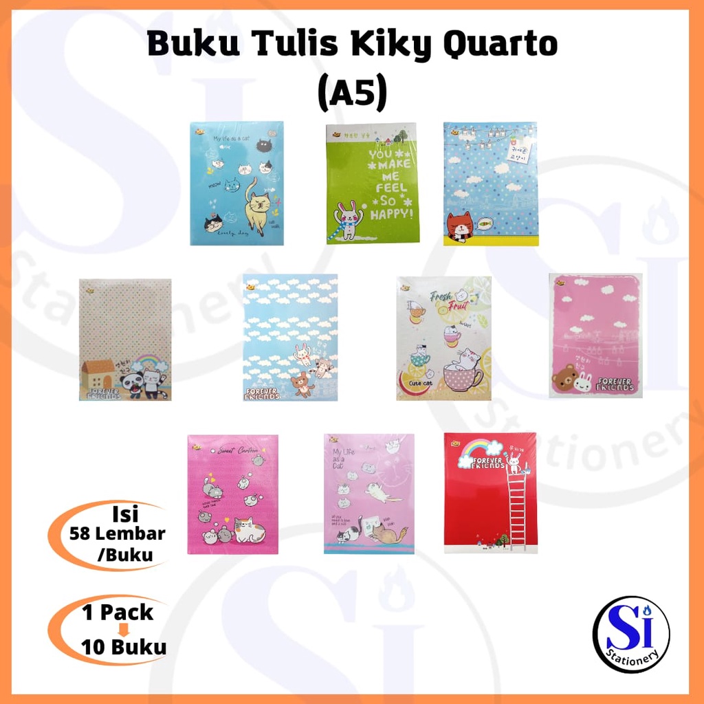 

Buku Tulis Kiky A5(Quarto) Isi 58 Lembar Per Pack