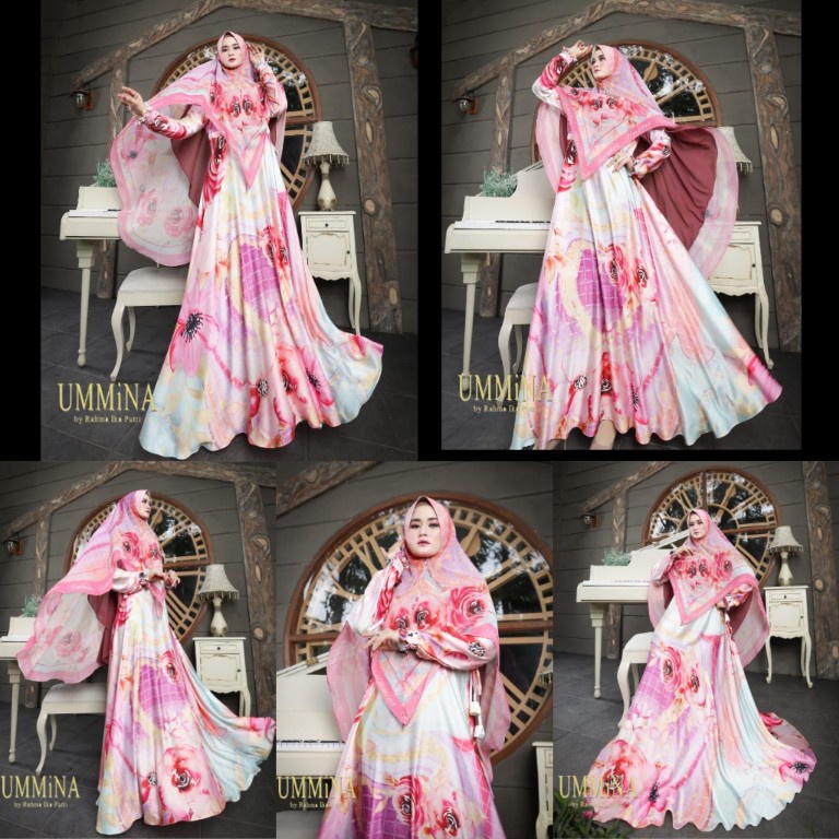 DAISY SYARI PINK by UMMINA (Gamis syari, gamis cerutty printing, gamis set syari, Gamis mewah, gamis