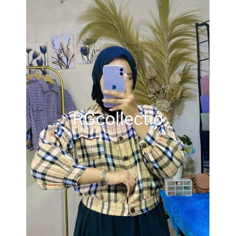 JAKET TARTAN COTTON FLANEL OVERSIZE CROP LD 115cm (COD) / OUTER FLANEL