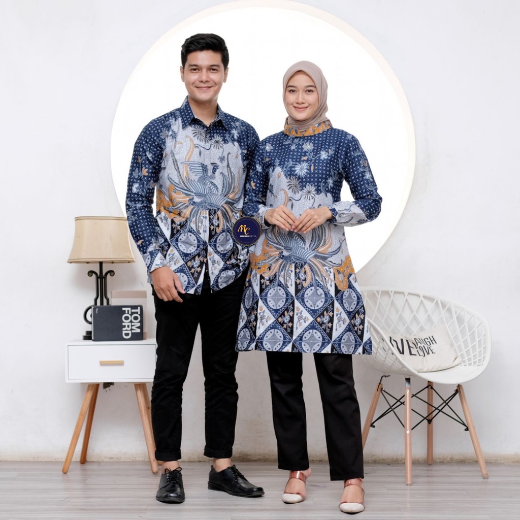Batik Couple (MC Batik) - Baju Batik Couple Tunik Saku Samping Kemeja Lengan Panjang M L XL XXL Jumbo Ready Seragam