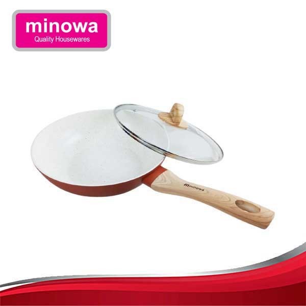 Wok Pan Marble Teflon TTP WT-24-TP Monowa Putih Panci Wajan Keramik Gagang + Tutup Kaca 24 cm