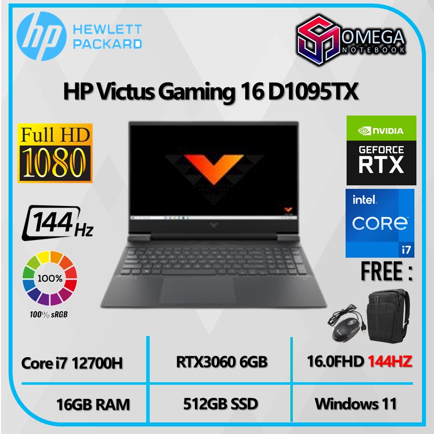 HP Victus Gaming 16 D1095TX i7 12700H 16GB 512SSD RTX3060 6GB 16.0FHD IPS 144HZ 100SRGB Windows 11 + OHS