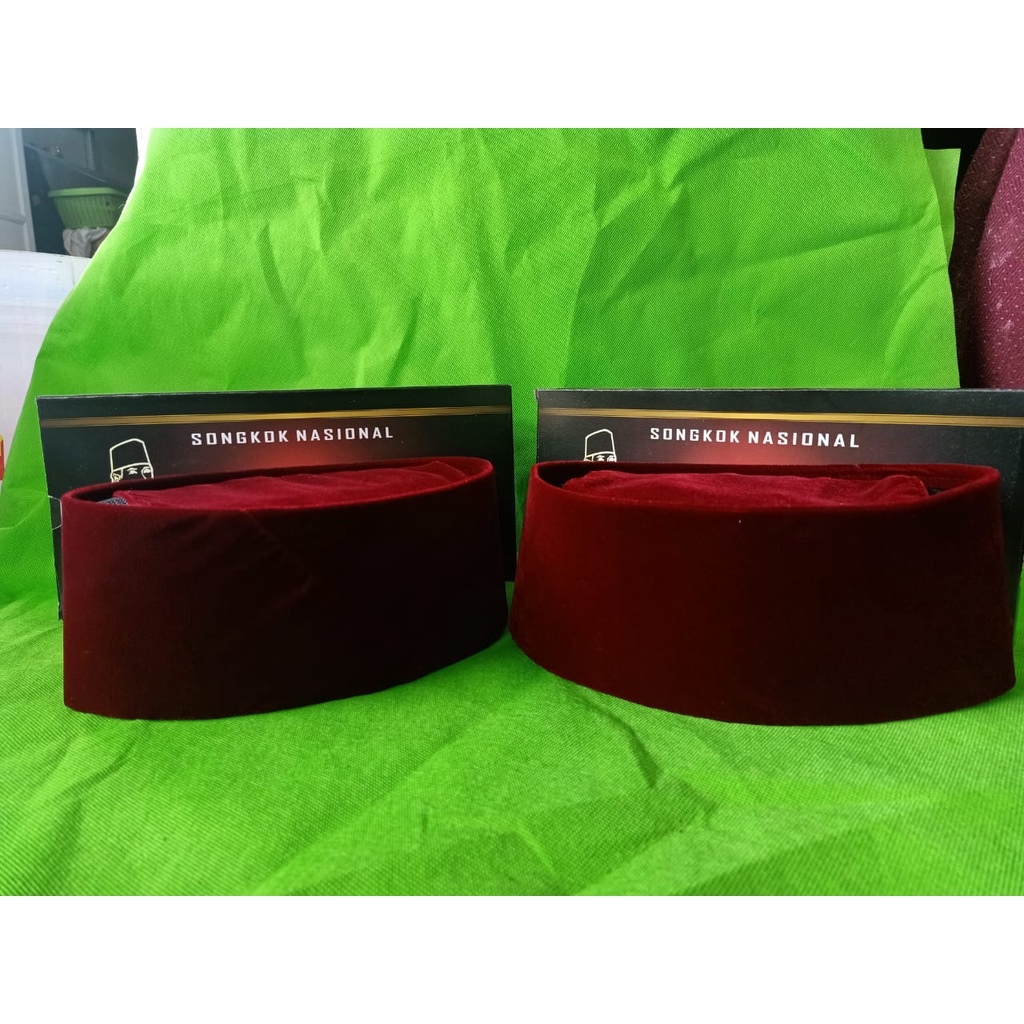 Songkok Syiar Merah AC / FULL AC songkok Nasional bahan Bludru Peugeon Premium tinggi 10 cm