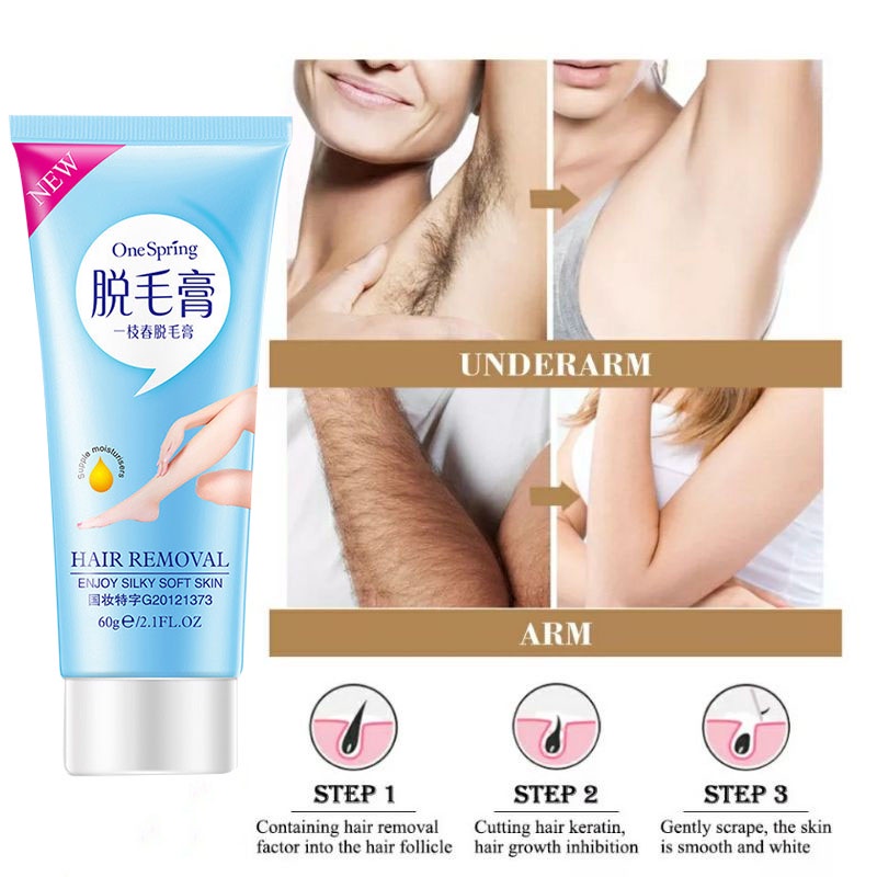 One Spring Hair Removal Cream Krim Penghilang -60gr Untuk Perontok Bulu Rambut Ketiak/Kaki/Tubuh