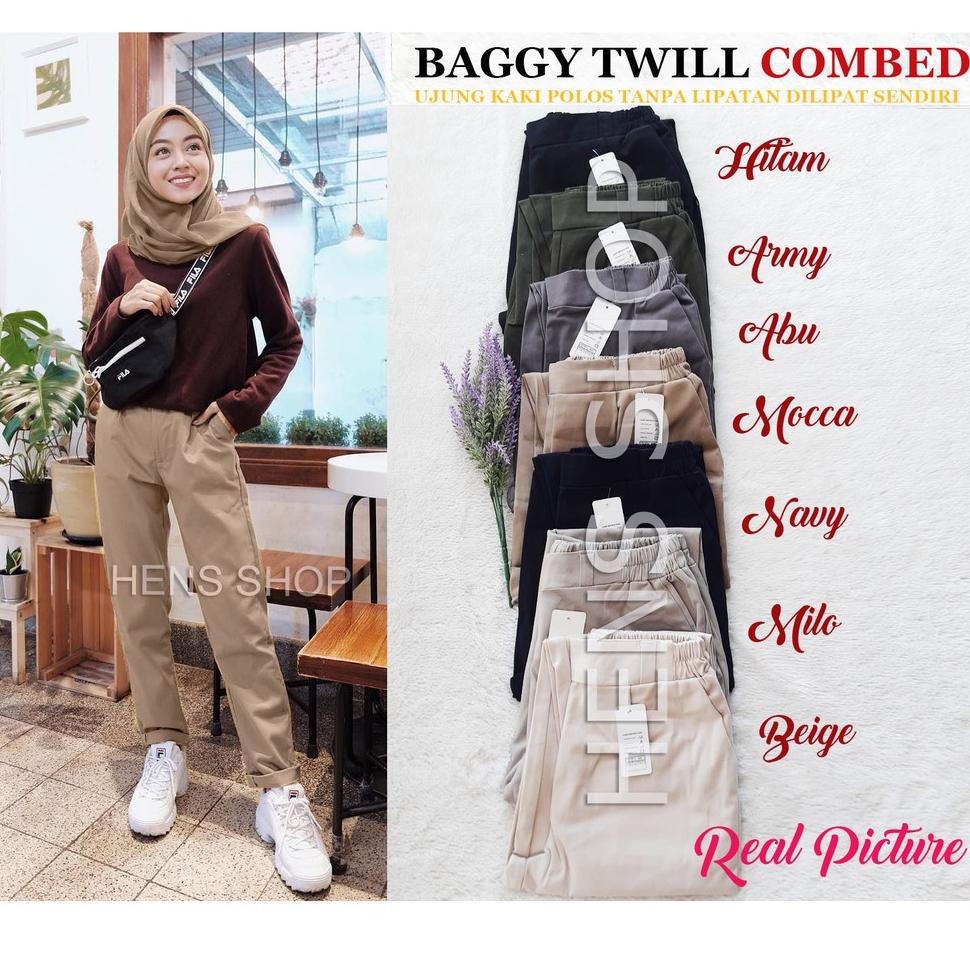 BEST SELLER CELANA BAGGY PANTS / BOYFRIEND PANTS / CHINOS PANTS AMERICAN TWILL (MELAR) UKURAN L/XL/X