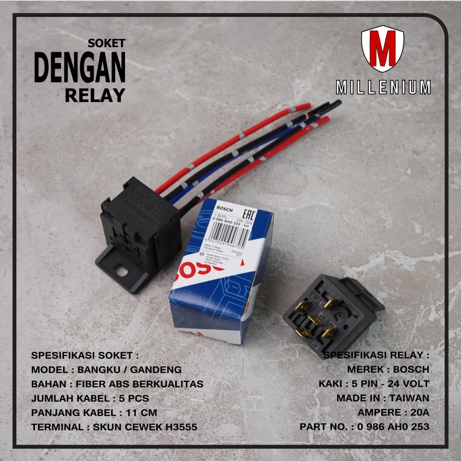 SOKET RELAY BANGKU GANDENG 5 KABEL DENGAN RELAY BOSCH 5 KAKI ORIGINAL