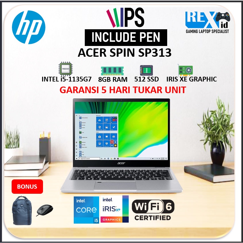 ACER SPIN 3 ACTIVE SP313 TOUCH (Evo i5 1135G7 8gb 512ssd IrisXe W11+OHS 13.3inch WQXGA 2K IPS 2IN1 FP PEN)