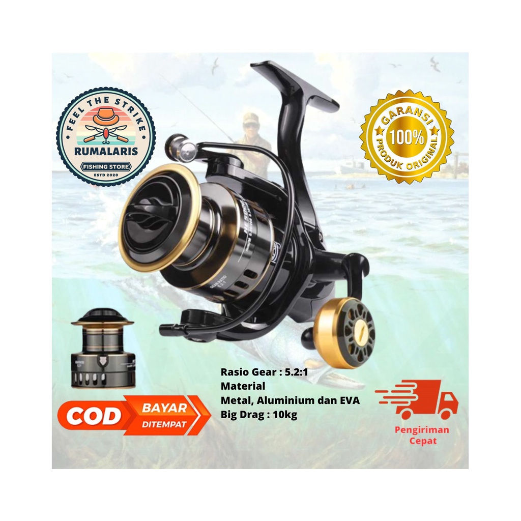 Reel Pancing LINNHUE HE2000 HE3000 Maks Tarik 10Kg Kumparan Logam Cadangan Pegangan Bola Gulungan Pu