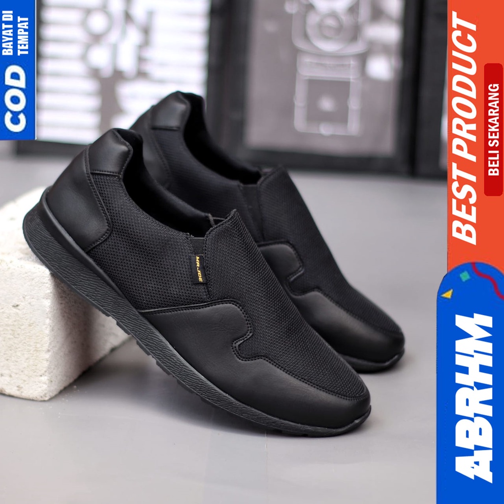 Sepatu Sneakers Pria Casual Hitam Kerja Abraham Paul