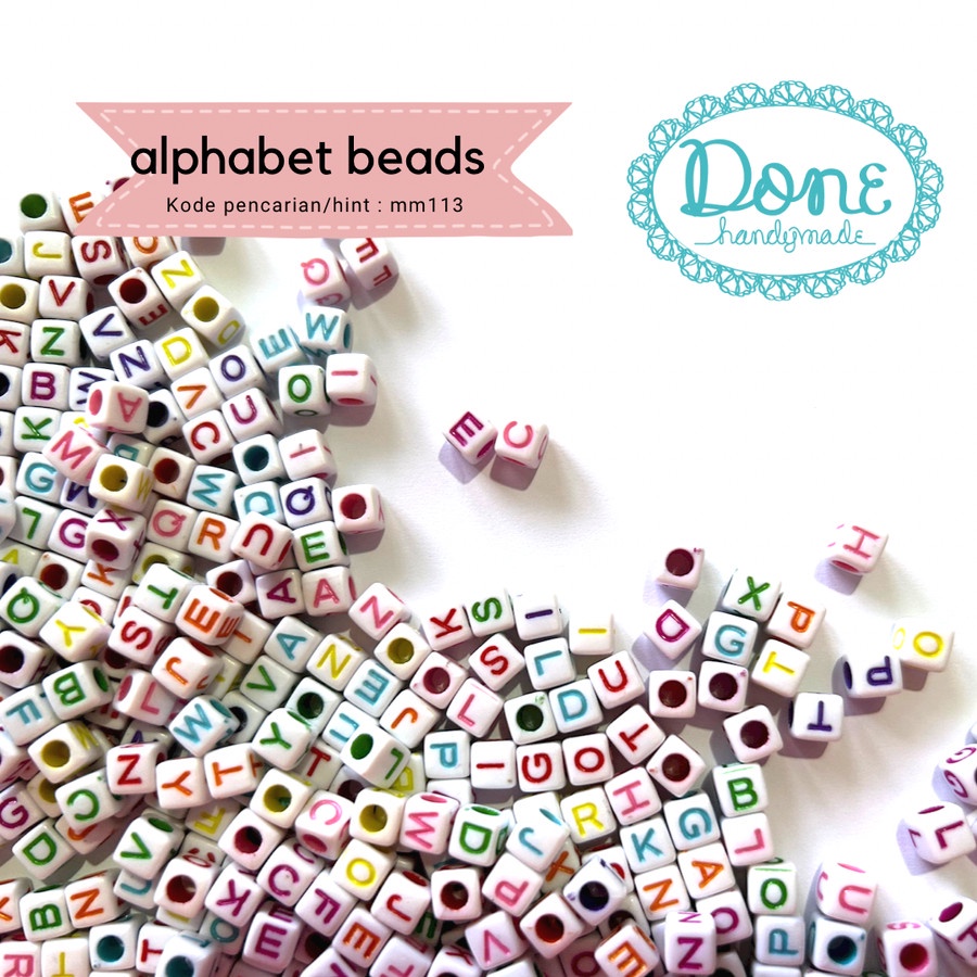 done handymade beads alphabet manik huruf manik kubus aksesoris MM113