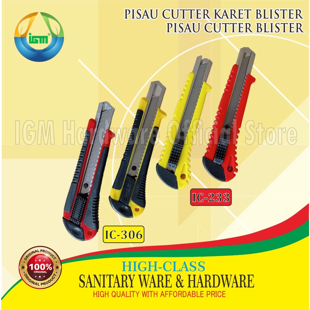 

Pisau cutter gagang karet blister IGM IC-233, IC-306