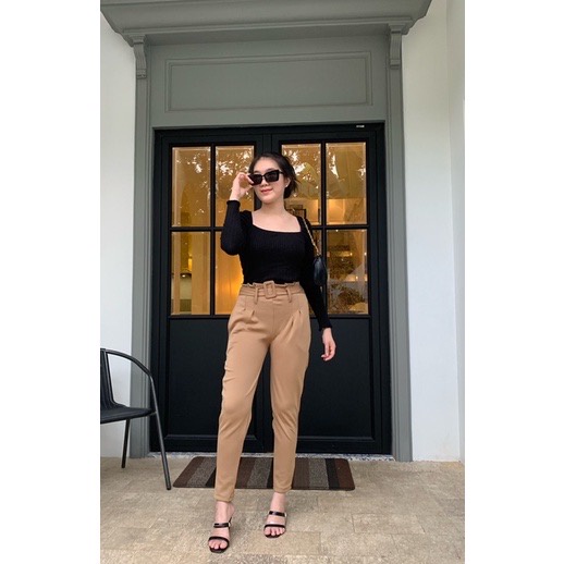 Hanolshop Celana Highwaist Wanita Ssandraa Bahan Scuba Premium - Celana Kerja Kantor Wanita