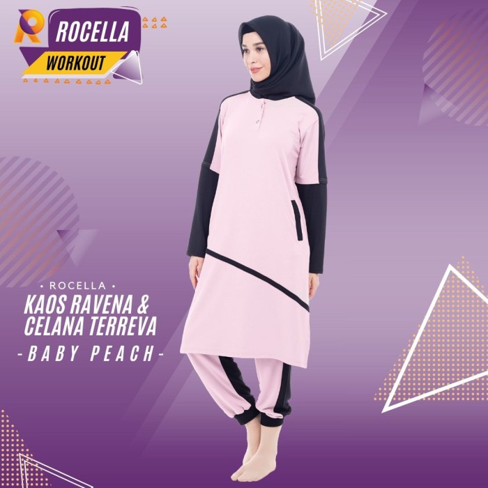 Rocella Setelan Olahraga Wanita Syar'i Muslim Pakaian Baju Senam Yoga - One Set, S-M G6U9