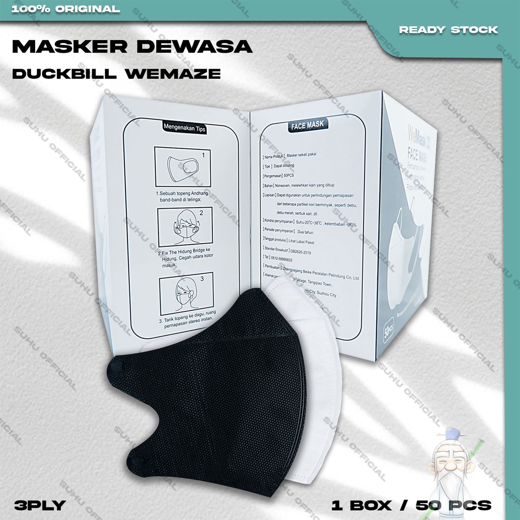 ❤️ SUHU ❤️ Masker Duckbil WEMAZE 3Ply Isi 50Pcs Putih White Duckbill Garis Earloop Surgical Mask