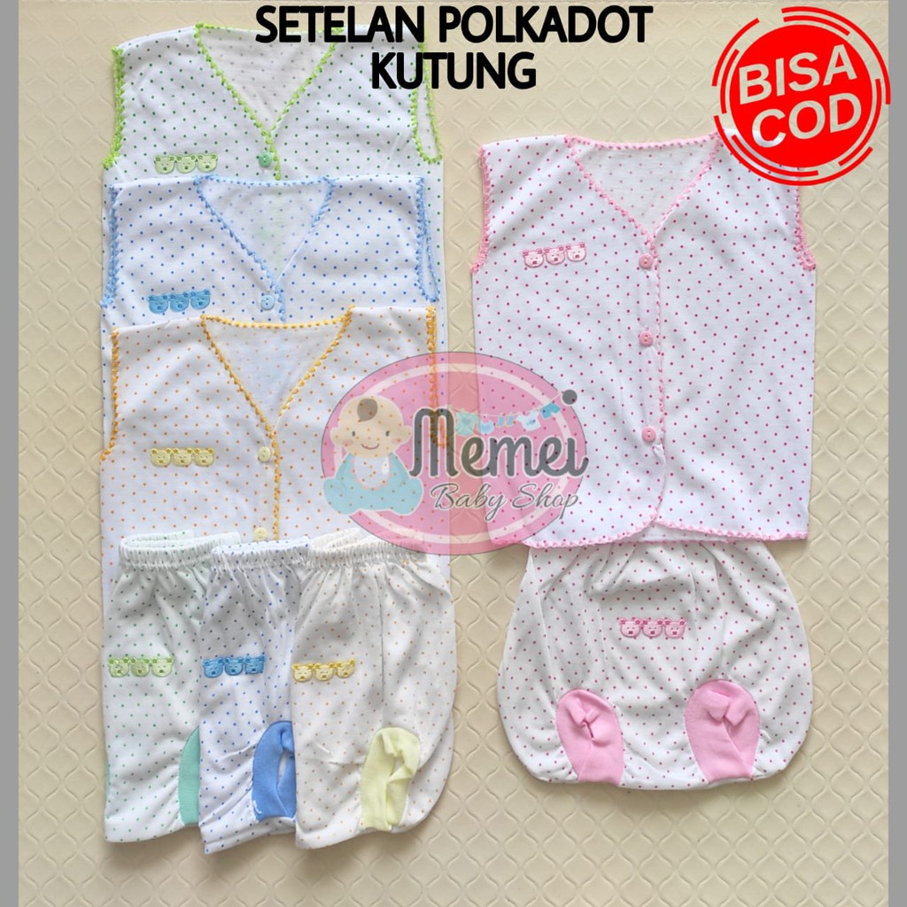1 LUSIN (12 set) Setelan bayi tanpa lengan POLKADOT grosir TERMURAH