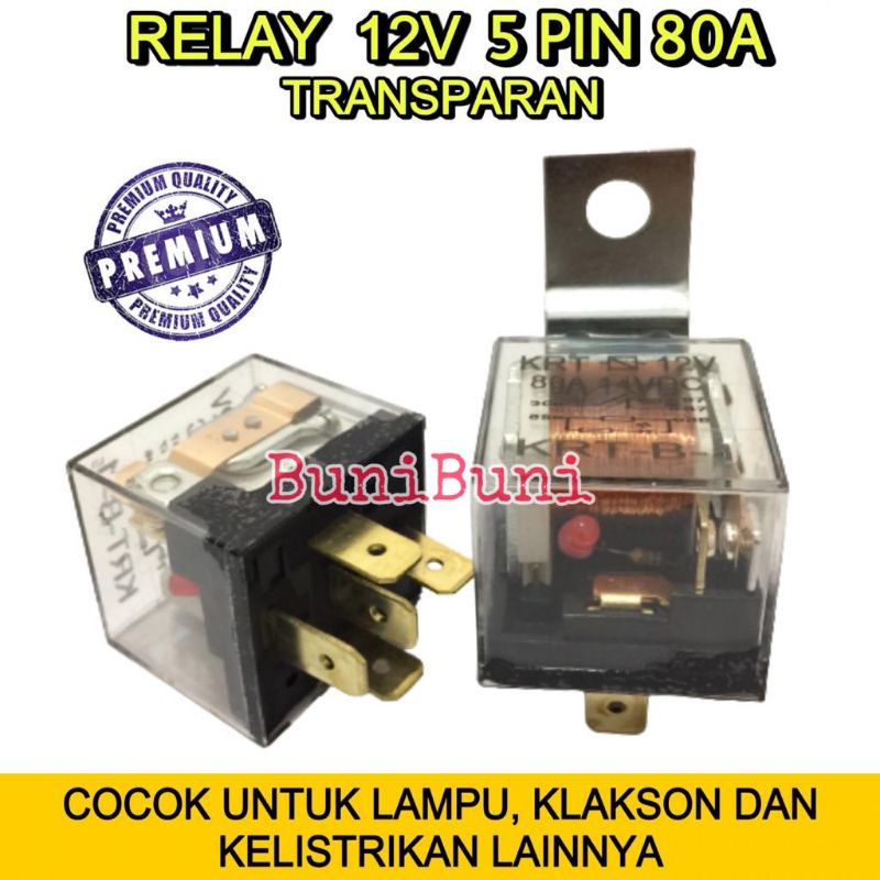 RELAY Transparan Bening 12V KAKI 5 Pin 80A Untuk Riley Lampu Klakson Alarm Mobil / Motor - 12V 5 KAKI