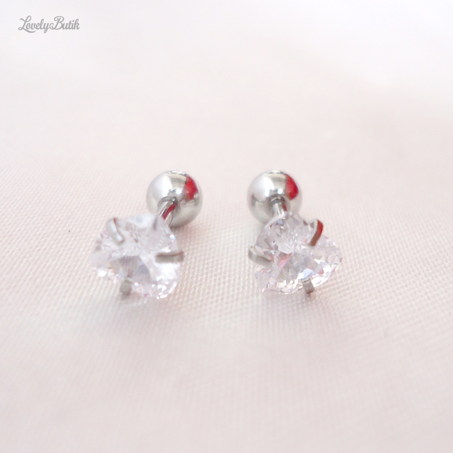 Anting Tindik Titanium Wanita Giwang Korea Model Kristal Hati - Lovelybutik