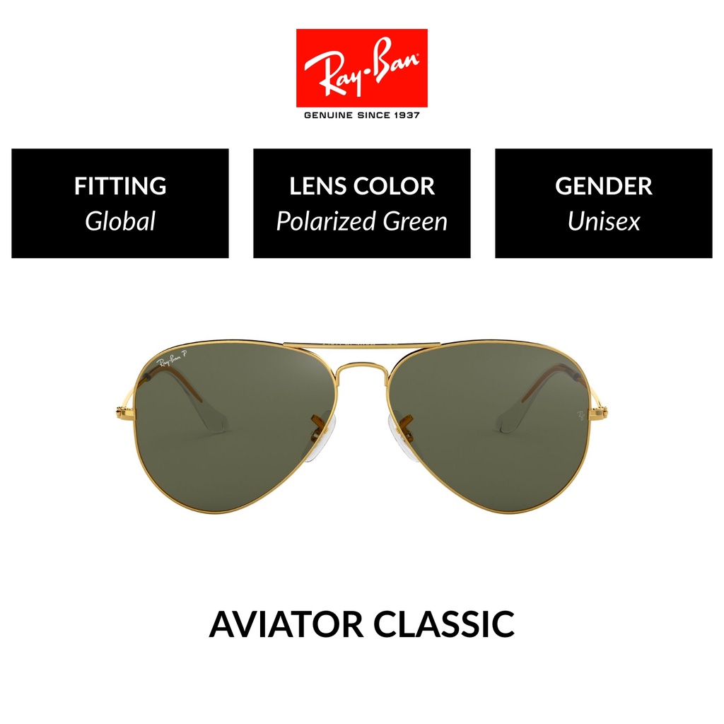 RAY-BAN Aviator Large Metal Polarized | RB3025 001/58 | Global Fitting | Sunglasses | 55mm