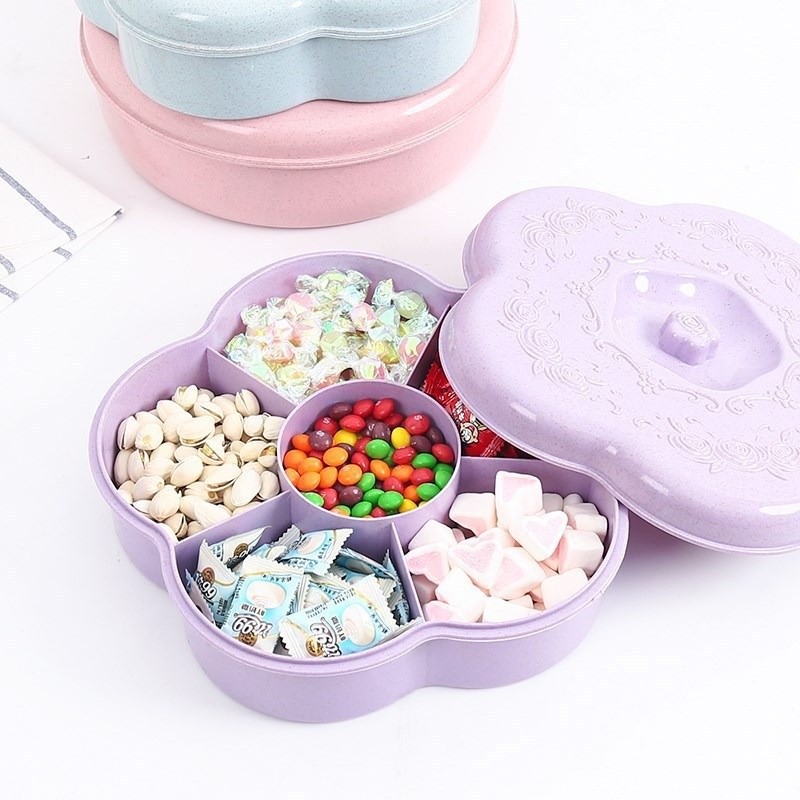 FYGALERY HL0319 Toples Kue Lebaran All In 1 Motif Bunga Tempat Penyimpanan Snack Permen Kacang 6 Sekat Wadah Penyimpan Makanan Manisan Serbaguna 6 In 1