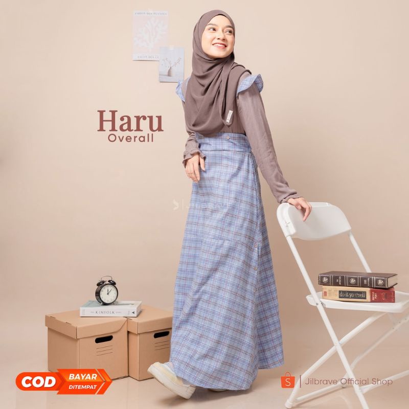 JILBRAVE Haru Overall Model Casual feminine Overall flannel Kotak Kotak ukuran S warna fresh green