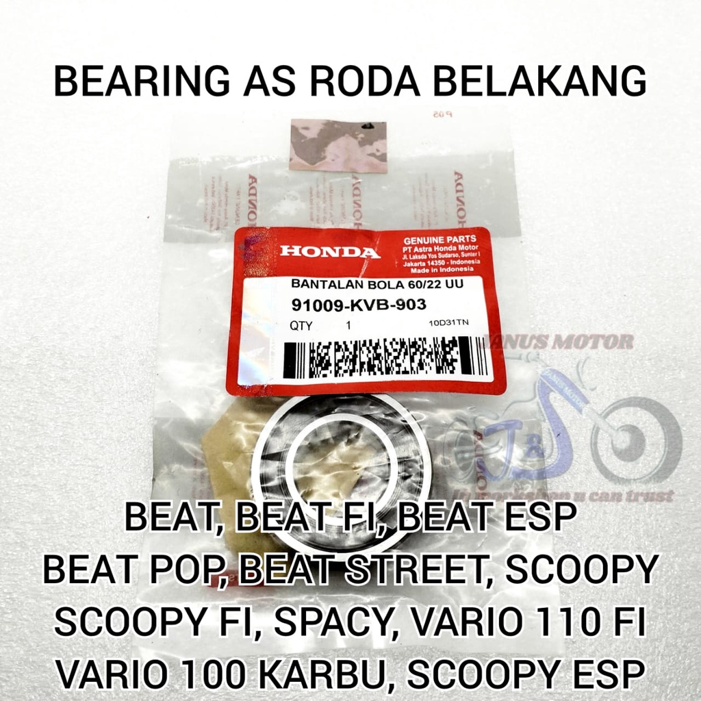 Klahar / Bearing As roda belakang Honda Beat Scoopy Spacy Vario 110 karbu Injeski  FI ESP Pop 60/22 