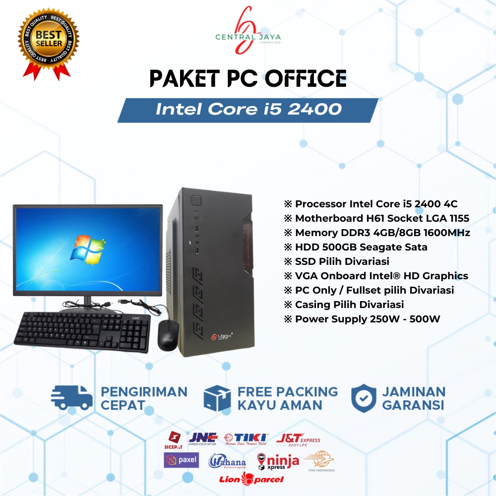 PC Rakitan Office Core i5 2400 / RAM 8GB HDD SSD / Monitor 19 Inch / Keyboard Mouse / All New Garansi 1 Tahun - komputer full set desktop bukan pc gaming