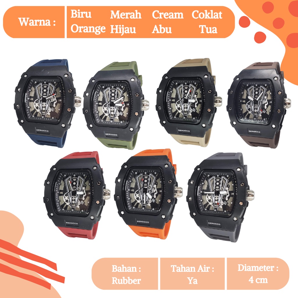 [COD] Jam Tangan Segi Analog Pria Berocco Sport K-Sport Rubber Strap Water Resist / Tahan Air