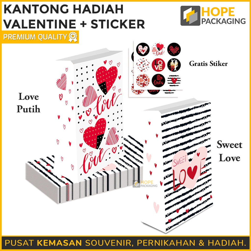 [ ISI 5 PCS ] Kantong Hadiah Motif Love + Stiker / Packaging bungkus valentine hadiah kado / hadiah ke pacar / orang tersayang / tas kantong hadiah special