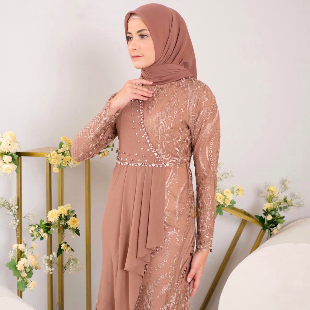 YUMA DRESS full brukat tille mutiara premium slayer ceruty baju kondangan seragam keluarga kekinian 