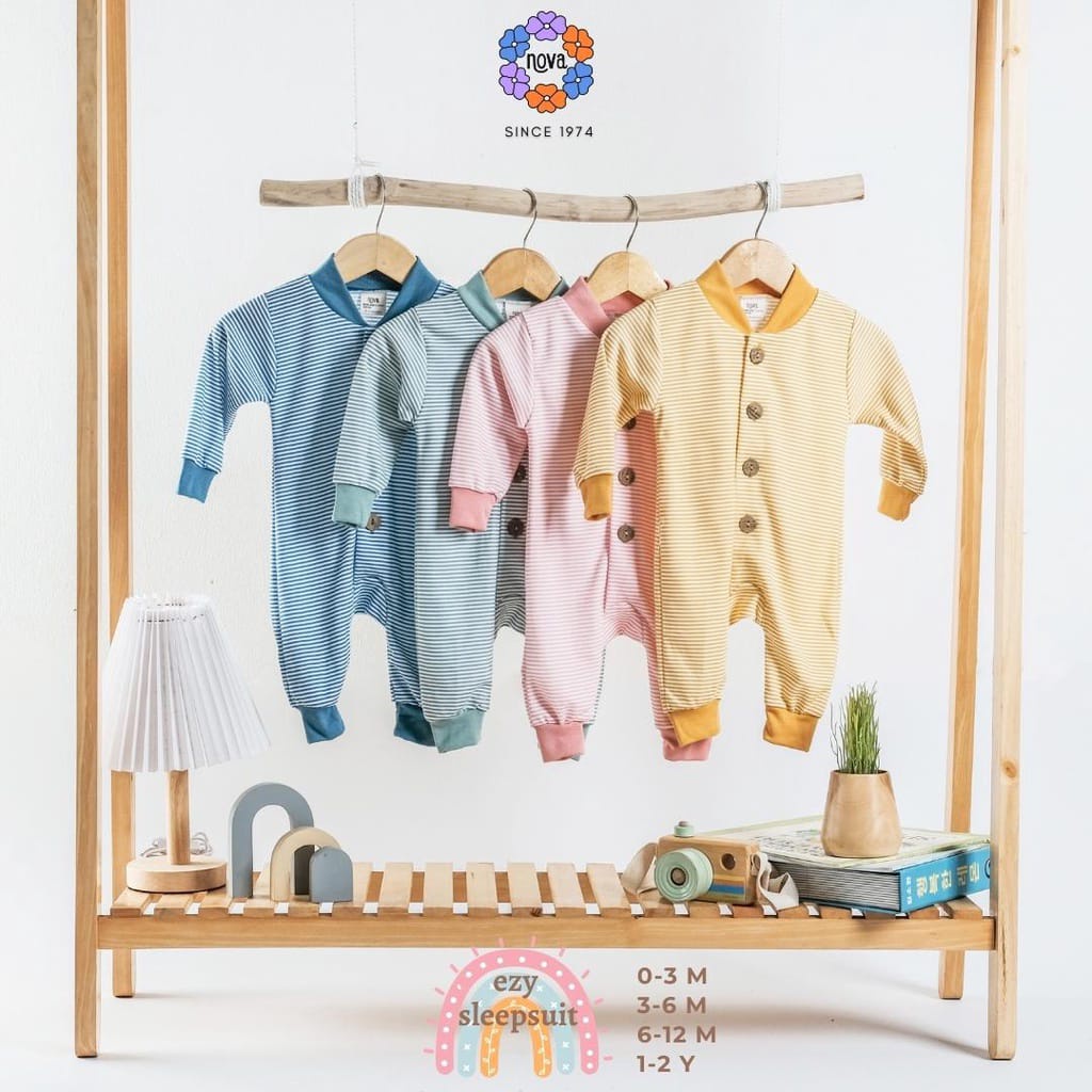 Ezy Sleepsuit Stripe Series Nova Baby Jumper Panjang Baju Tidur Buka Kaki Piyama Bayi Motif Garis Salur Baby Newborn 0-24 Bulan