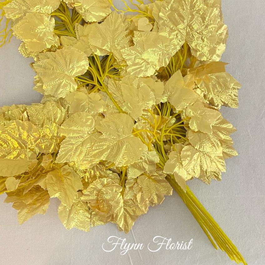 ❅ Daun Anggur Emas (lusinan) Daun Artificial / Daun Dekorasi / Daun Plastik / Daun Pernikahan ➺