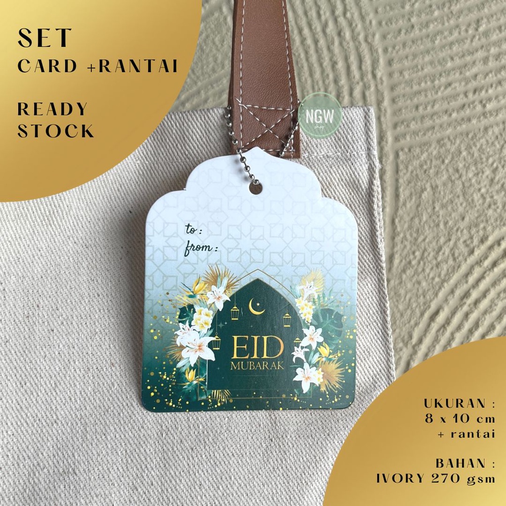 Kartu tag idul fitri eid ramadhan jumbo 8x10 cm + rantai set