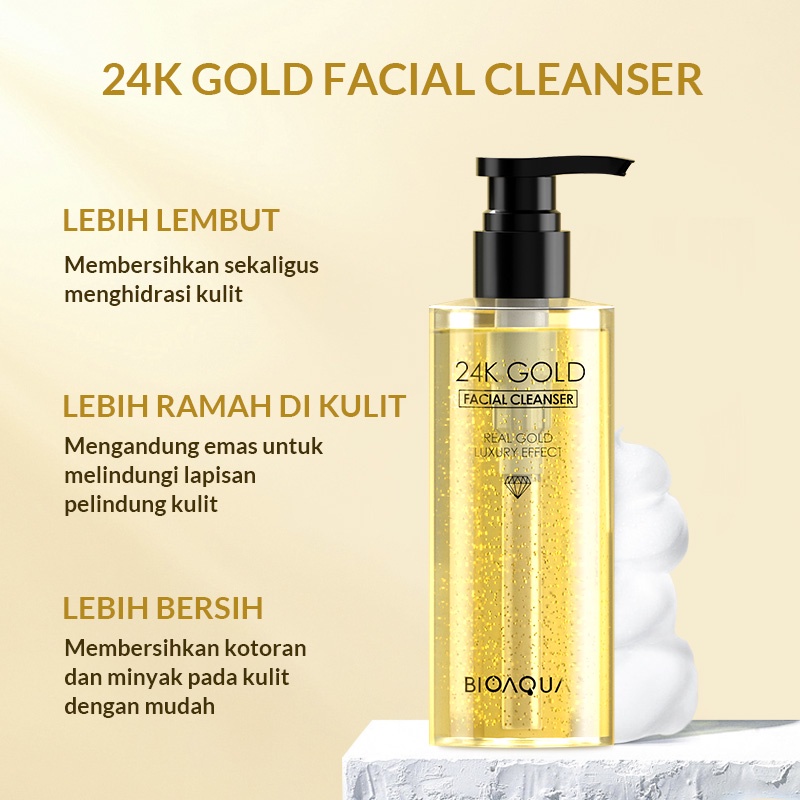 BIOAQUA 24K Gold Series Facial Cleanser Pembersih Wajah 200ml / Serum / Essence Cream / Toner / 24K Gold facial Kit