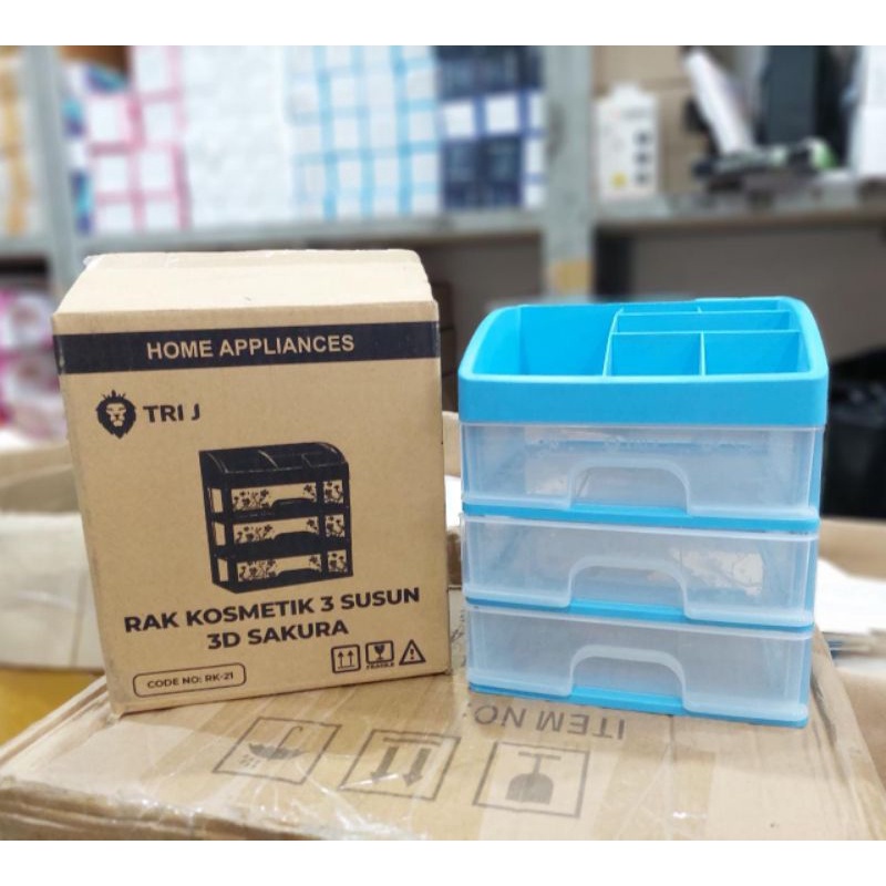 Rak Kosmetik Laci 3 Susun Tri J 3D Sakura / Rak Laci / Rak Kosmetik Plastik Susun 3