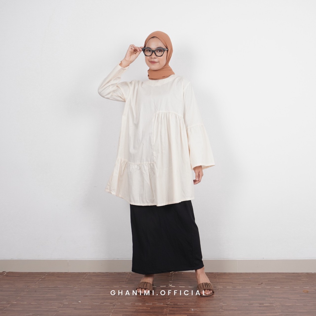 Ghanimi - Agni Blouse / Blous Lengan Panjang / Atasan Polos / Tunik Polos / Tunik Rempel / Tunik Layer / Tunik Casual