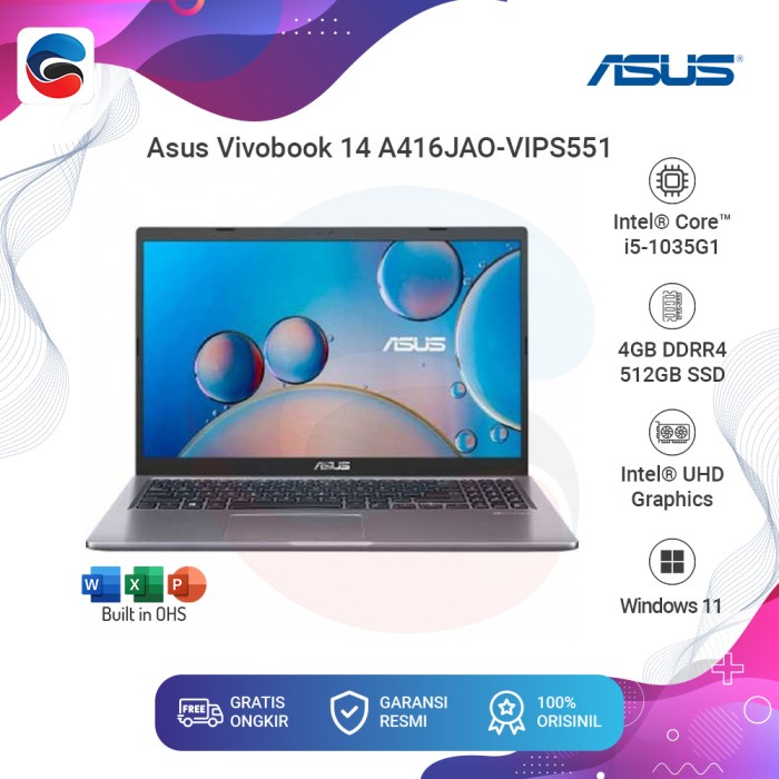 ASUS Laptop Vivobook 14 A416JAO VIPS551 Intel Core i5 4GB 512GB SSD