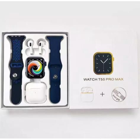 Smartwatch Bluetooth Call Layar Sentuh Jam Olahraga Type T55 Promax Seri 7 Free Headset + Tali Cadangan (G_W)