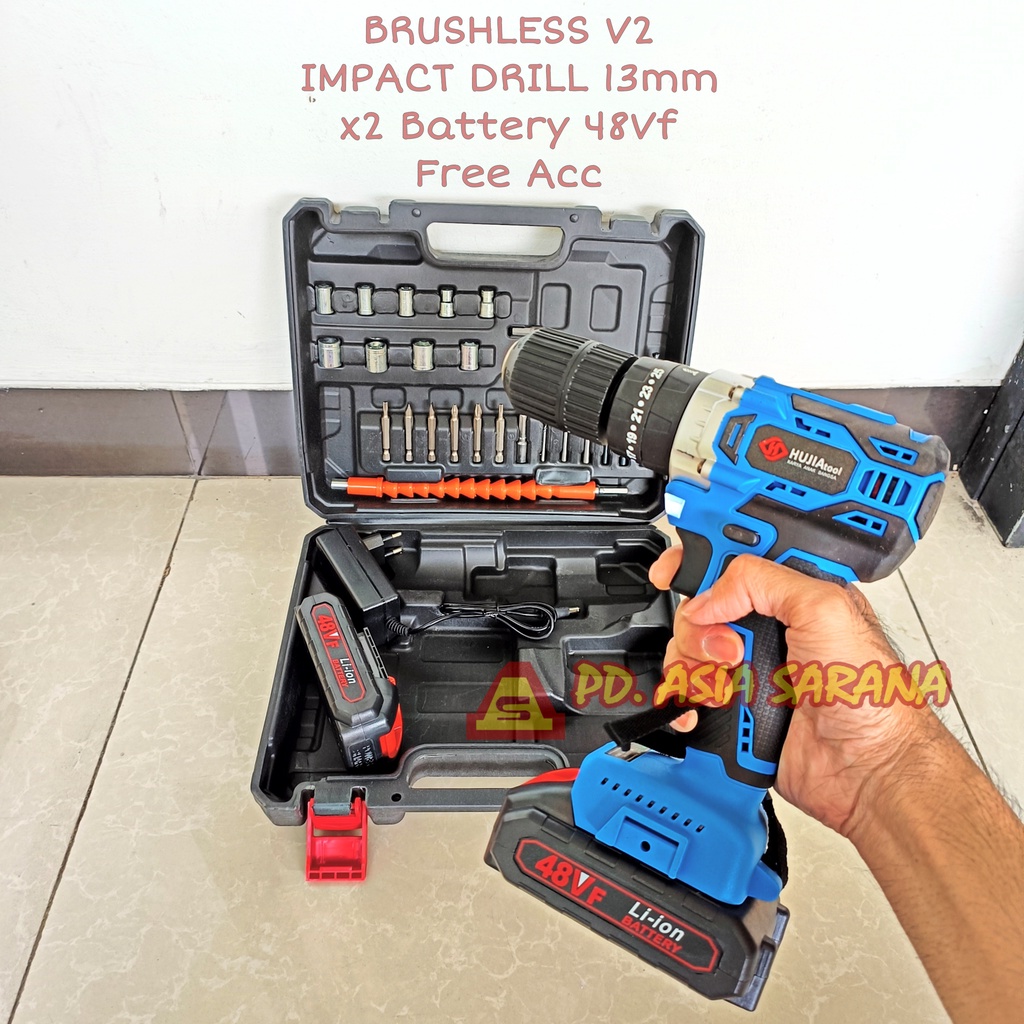 Cordless Impact Drill 48Vf Brushless 13mm HUJIA PRO-2021 Mesin Bor