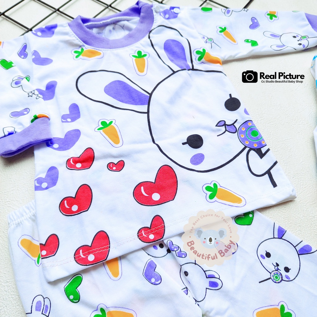 Baby.ou - Setelan Piyama Baju Bayi Perempuan Usia 3-10 Bulan Lengan Pendek Celana Panjang Motif Bunny / Baju Tidur Bayi