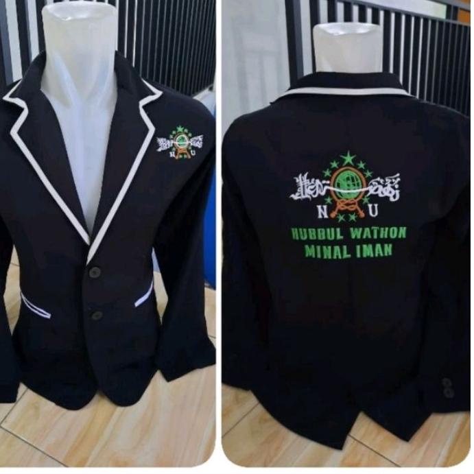 ➺ jas almamater hitam lis putih bordir logo NU ( bisa tambah nama dan logo) ❂