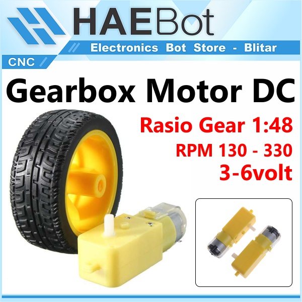 [HAEBOT] DC Motor 3-6v Module Plastic Chasis Gearbox Gear Box Kuning Roda Wheel Car Robot Line Follower Avoider RC Dinamo 3V 200 RPM