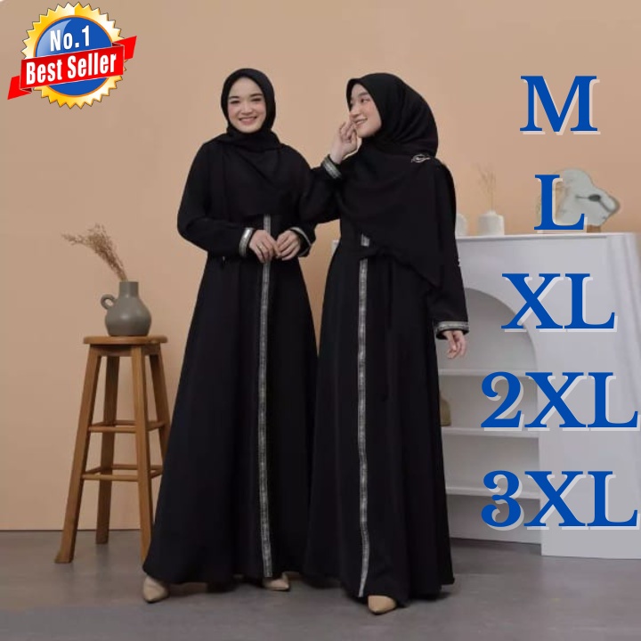 Baju Gamis Hitam Wanita Syari Size M L XL 2XL Busana Muslim 2023 Modern Dress Hitam Muslim Simple Ba