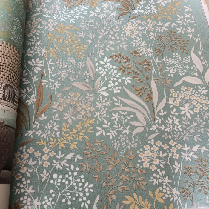 WALLPAPER KOREA MOTIF BUNGA VINTAGE HIJAU CREAM
