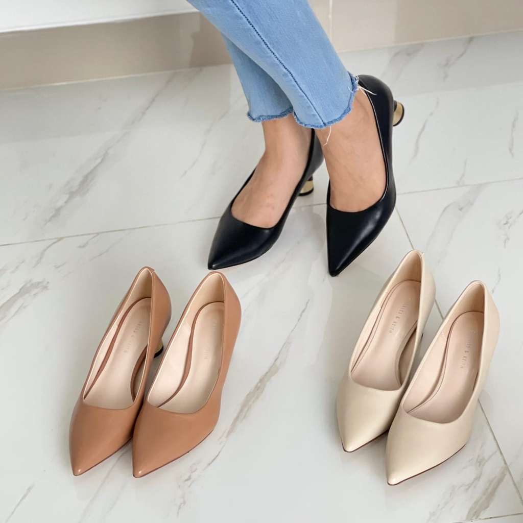 BEST SELLER || SEPATU WANITA CNK-3518 PUMPS TEXTURED METALLIC SCLUPTURAL HEELS 5,5CM