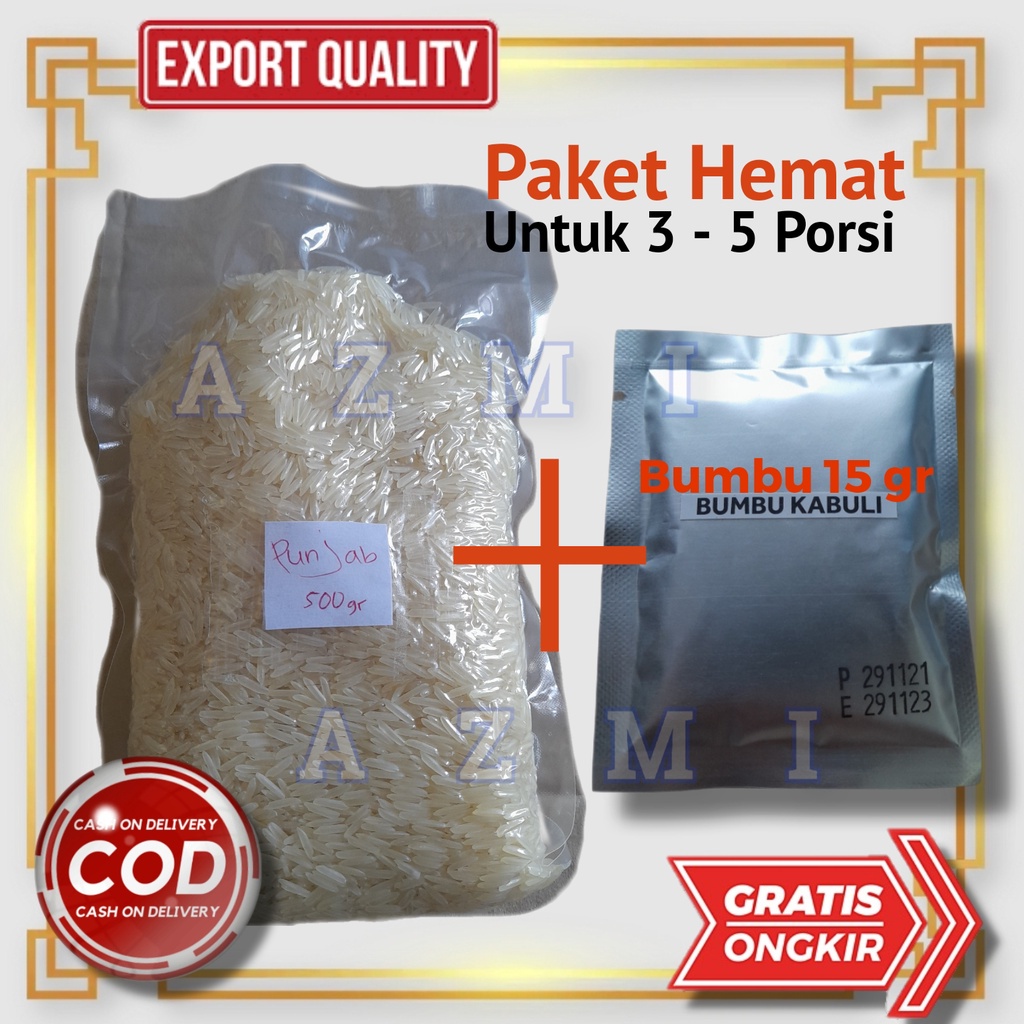 Paket Beras Basmati 500gr dan Bumbu Nasi Kebuli, Kabsah, Mandhi, Biryani 15gr Paket Hemat untuk 3-5 porsi