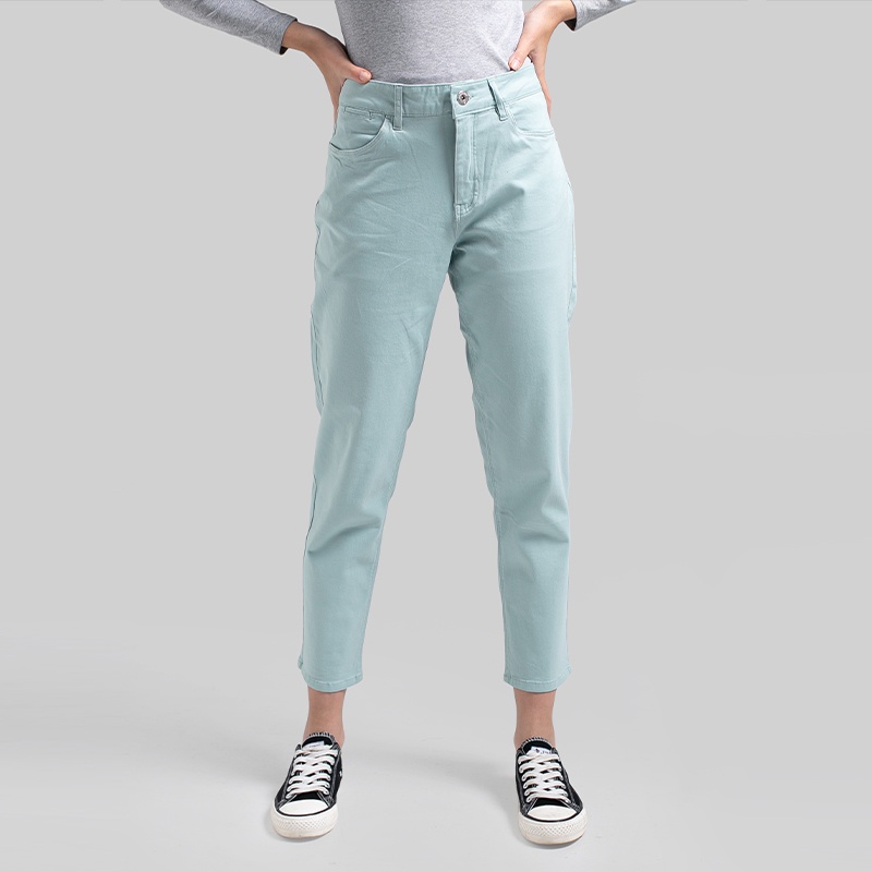 3Second Original Celana Panjang Ankle Cotton Viscose Long Pants Wanita Hijau Ether 050722