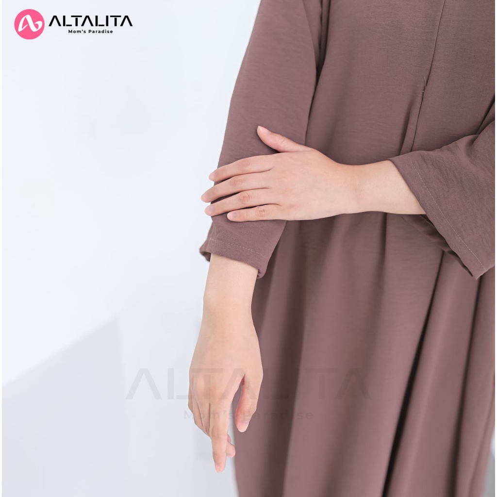 Altalita - Daster Gamis Lengan Tangan 3/4 Cringkle Airflow Polos Panjang Semata Kaki Busui Jumbo LD 120