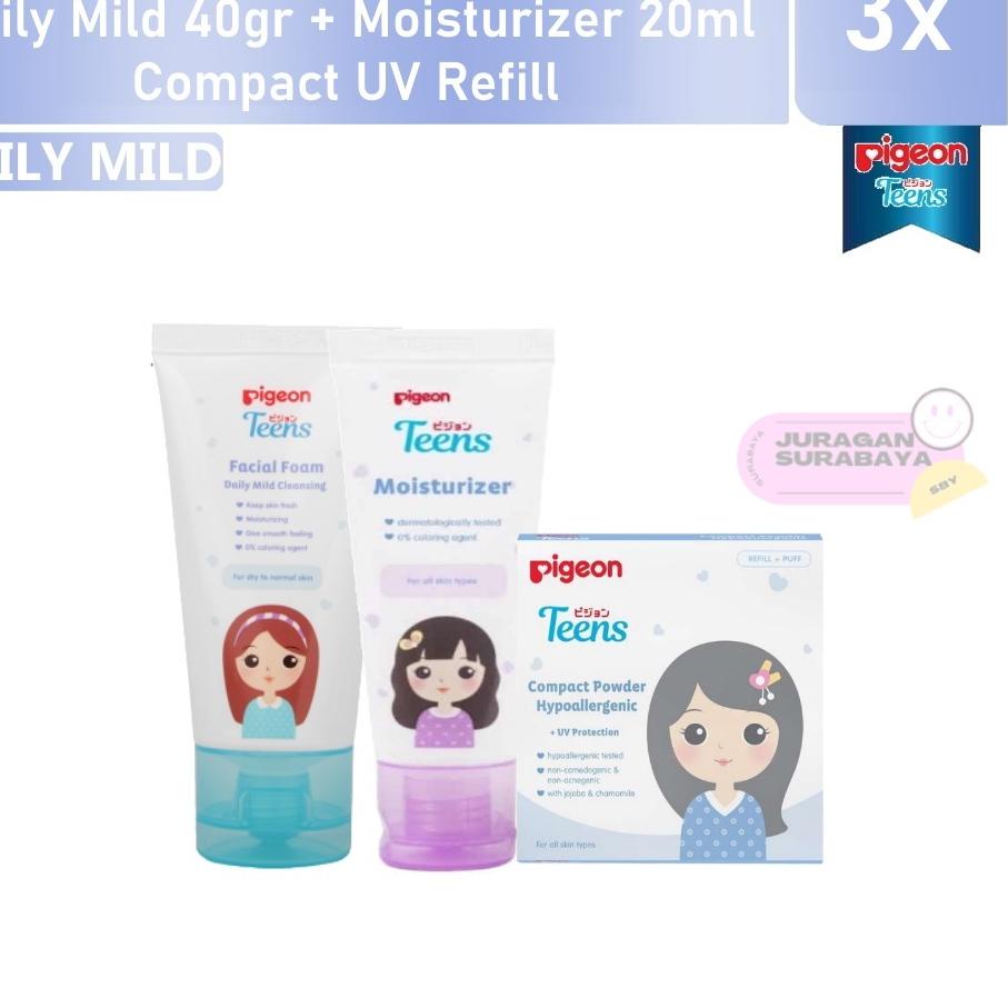 ✼ PIGEON TEENS Paket 3 Daily Remaja ( Daily 40ml+Moisturizer+Bedak UV Natural ) ✲